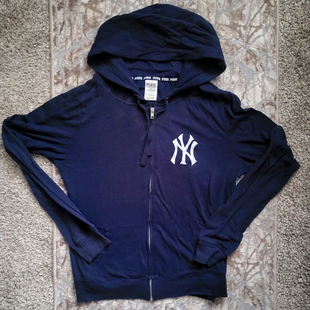 Pink Victoria Secret Large Zipper Light Jacket NY Yankees Hoodie